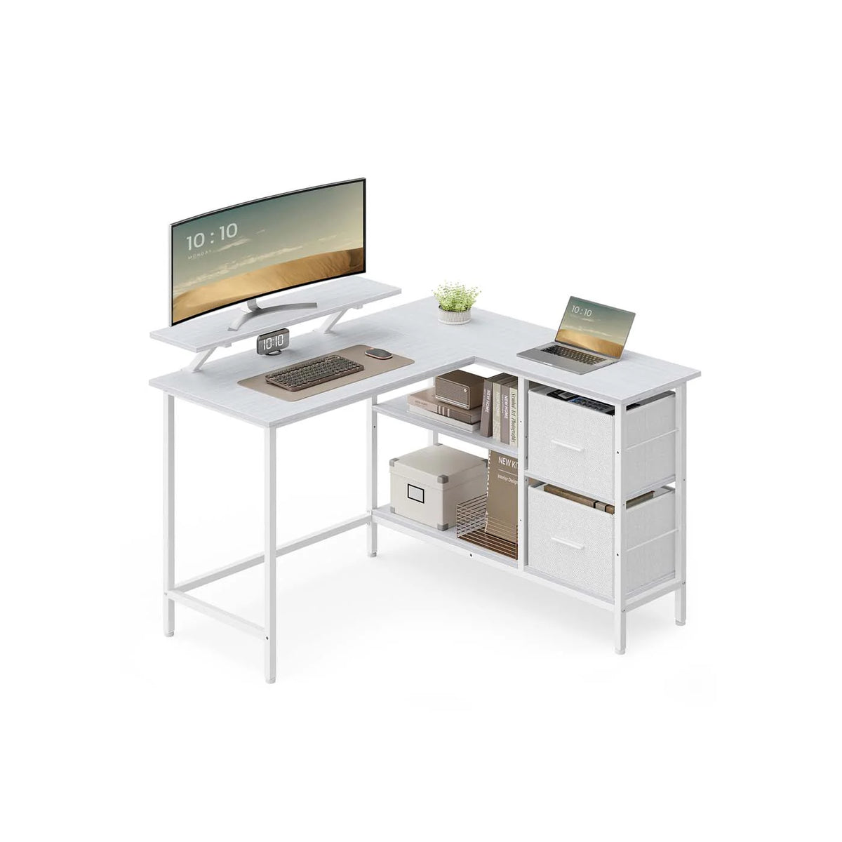 L-Form Desktop with Wide Boxes with Monitor Support