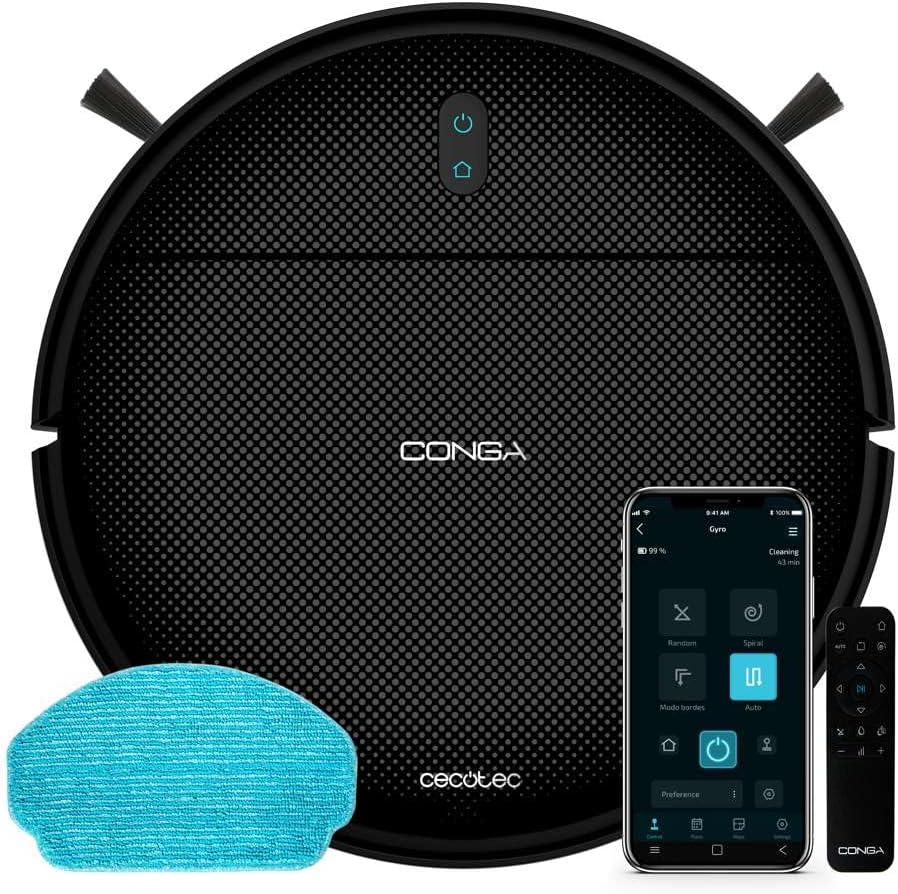 Robot Cecotec vacuum cleaner with Giroscopic Navigation Conga 999 Map X-Treme. Suction engine 2000Pa, 2 Lateral brushes, 2 Fregones, Autonomy 120 minutes, App Control and Remote Command