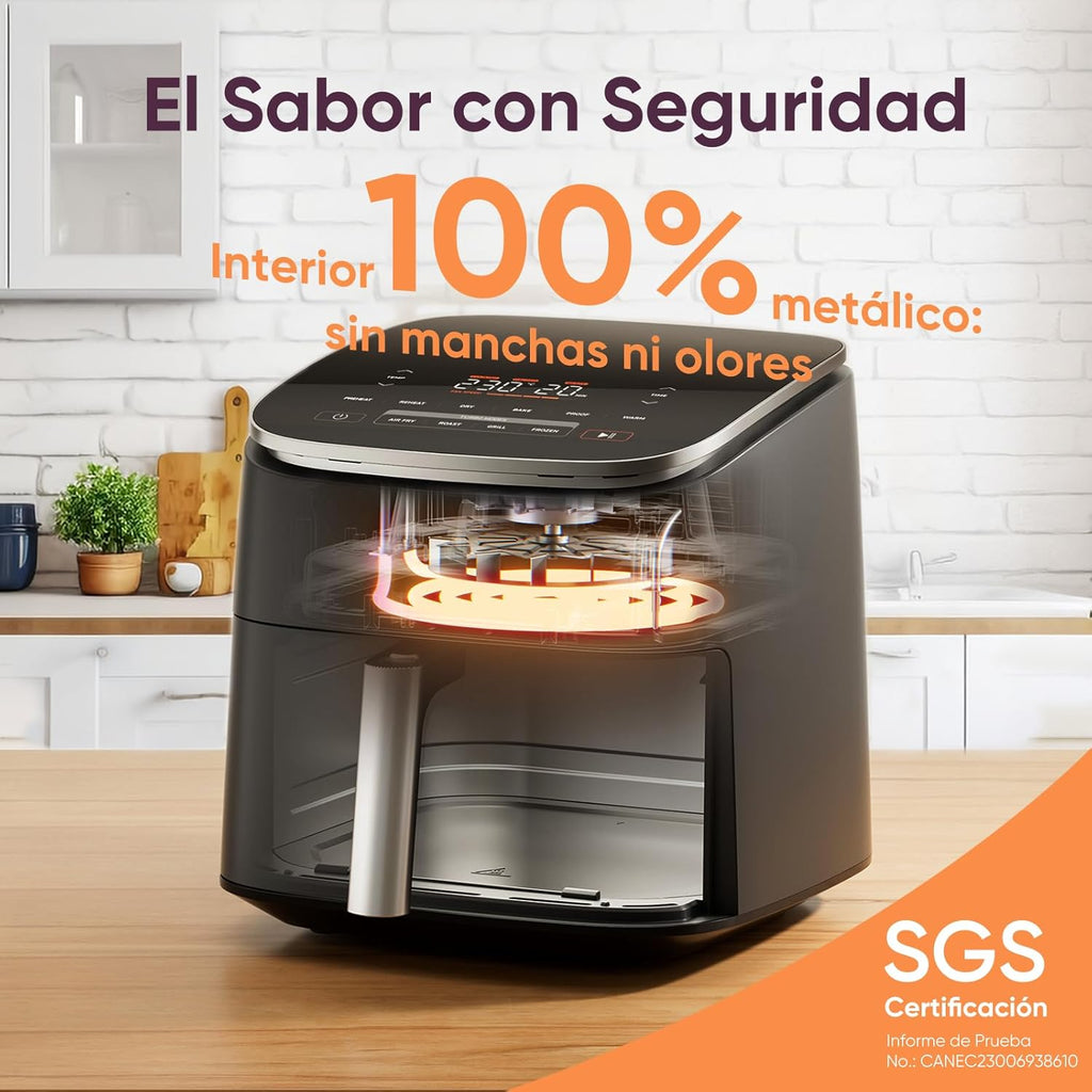 Cosori Turbo Blaze Air Freidora 6L, Real Metal Interior, Exclusive DC Motor, 46% Faster, Temperature 30 ° C to 230 ° C, Ideal for Asar Meat, Complete Kitchen Programs, Silent 27dB