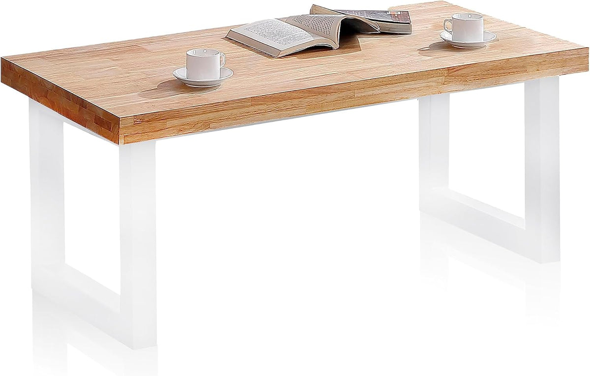 Duehome | Loft, Lifting Coffee Table, Dining Table, Oak and White Finish, Measures: 120 cm (L) x 60 cm (W) x 47.5/62 cm (H)