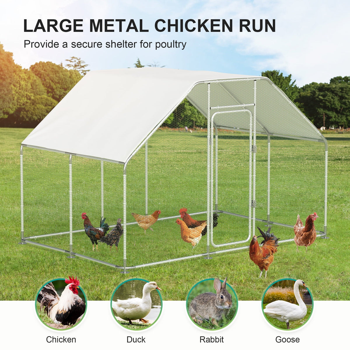 Grand Metal Chicken for 16 Chickens, Spire-shaped Bird Cage, Waterproof and Anti-Ultraviolet Cover for Outer Use in the Patio or Farm