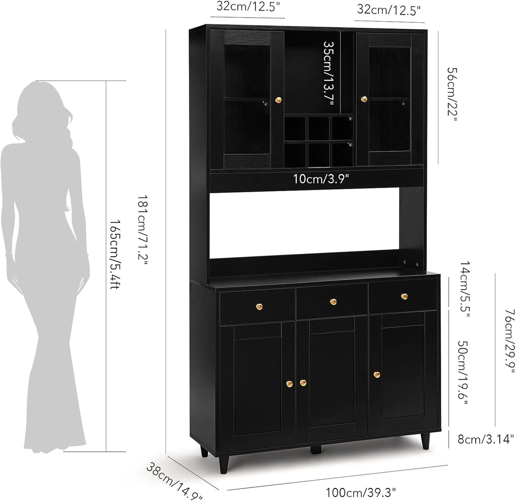 VOWNER Bathroom Kitchen / Buffet, 100L x 38W x 181H cm, Storage Assistant Furniture, 5 Doors and 5 Adjustable Balances, White