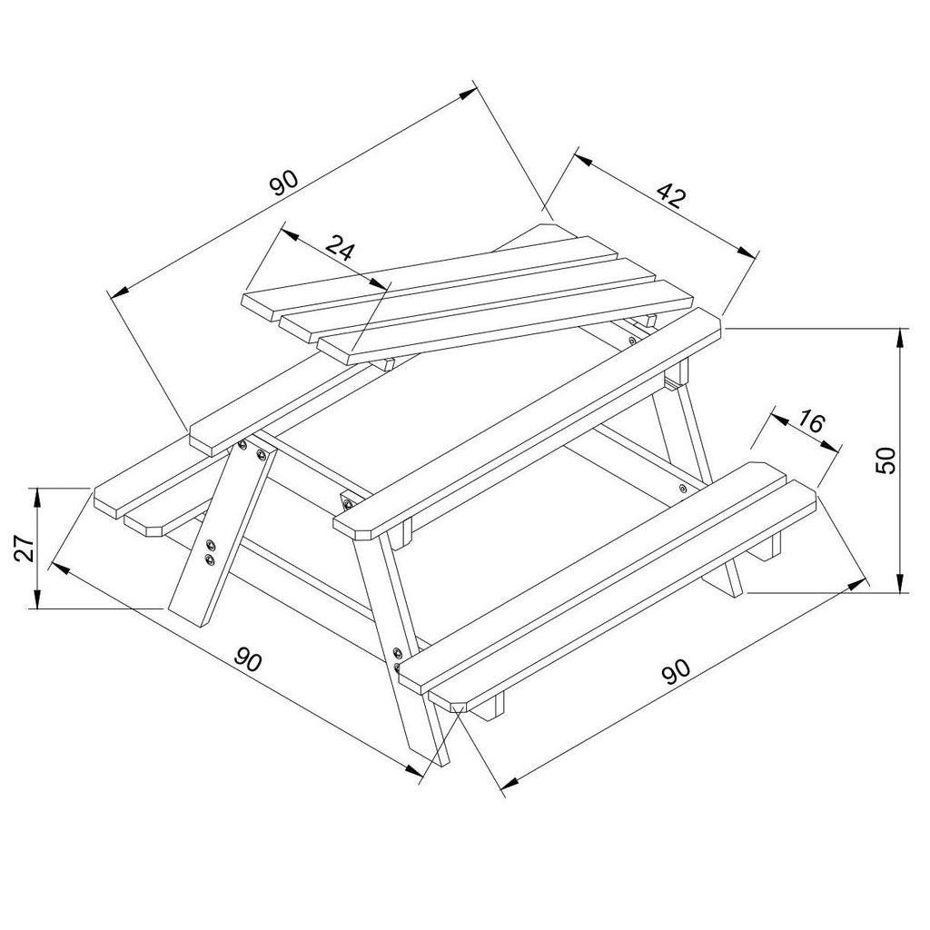 Children's Picnic Table with Incorporated Box to Play - 90x90xa50 Cm Timbela M010-1