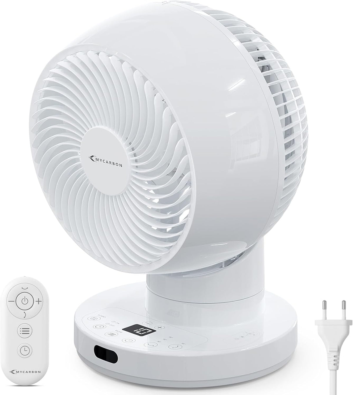 MYCARBON Silent Turbo Table Ventilator 20dB, DC Powerful Engine, 30 ° -60 ° -90 ° Oscillation, 11 Velocities, 12h Timer and Programmed Switch, with Remote Control
