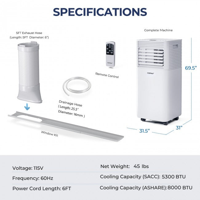 Portable Air Conditioning 3 in 1 of 8000 BTU with Dehumidifier and Fan Mode