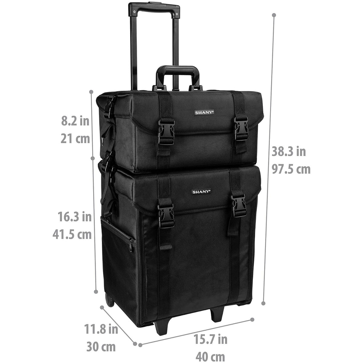 Azabache Black Vinyl Cosmetic Case with Wheels - Make-up Travel Bag