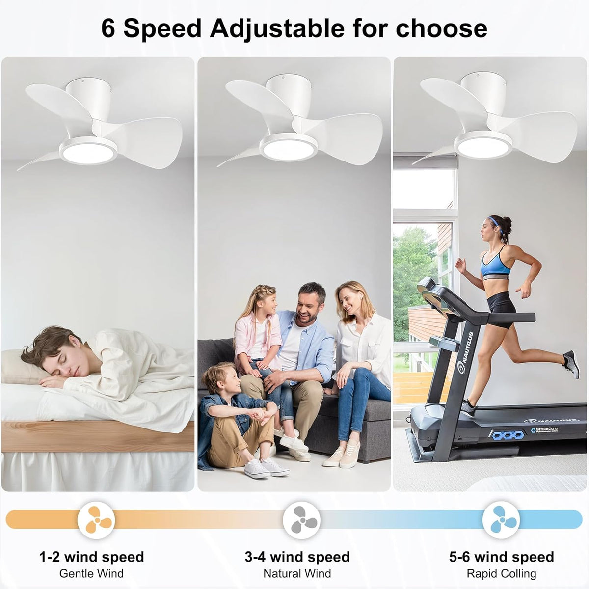 ceiling fan with light Ateroll, Ø61 cm, 3CCT adjustable LED (3000K-4000K-5000K), 1500LM, with remote control, 6 speeds, timer, ideal for room and bedroom