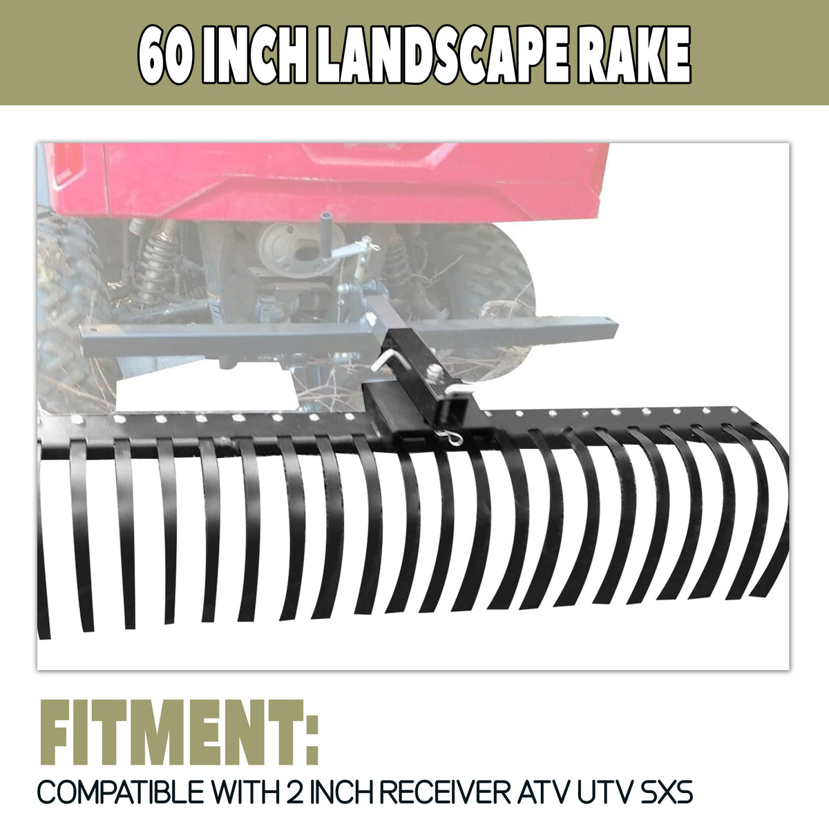 60-inch Kojem Landscape Trake for ATV, UTV, SxS, Garden Cleaning, Patio and Beach with Tool Bar 48 "or 60" and 3-point Enganche System