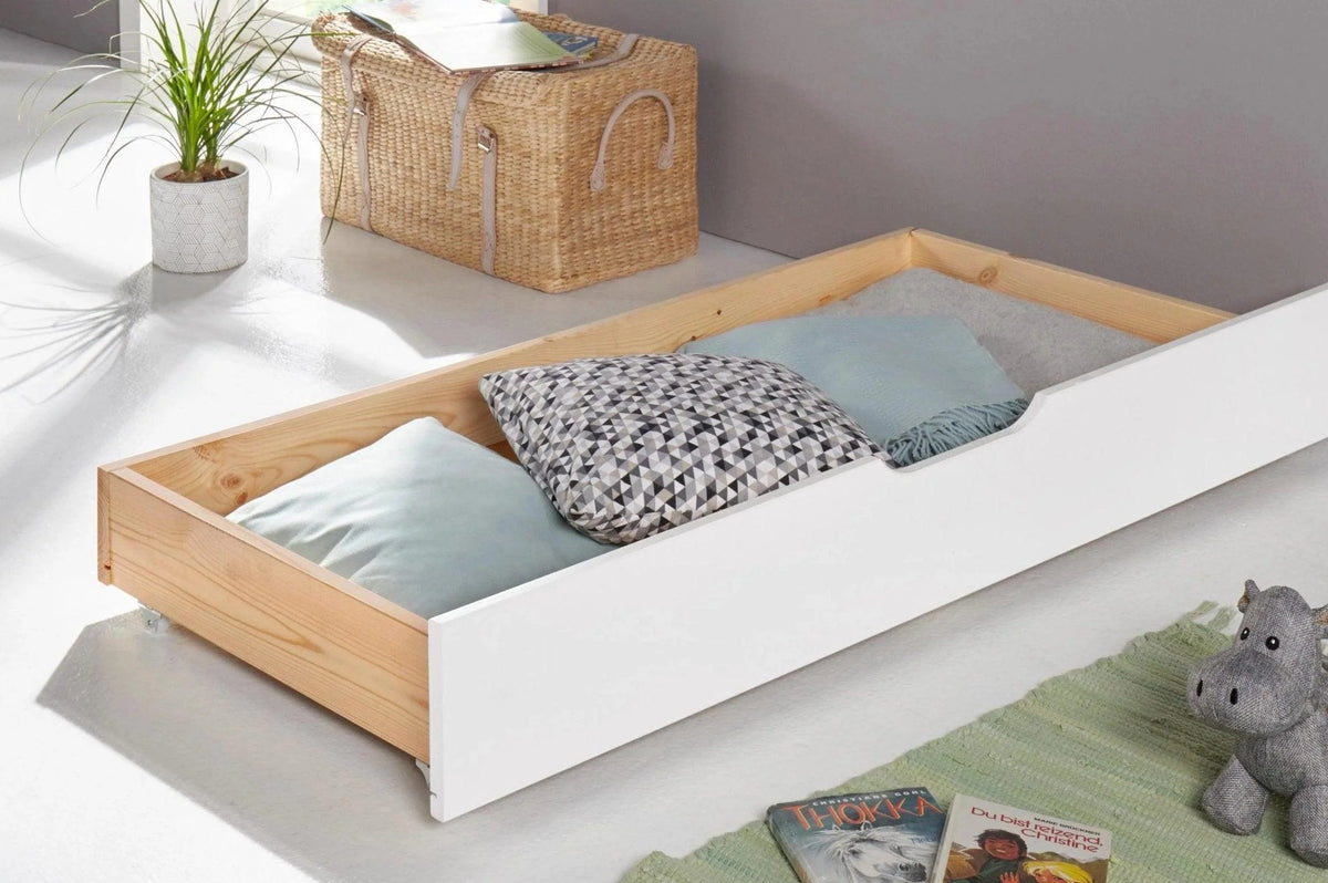 Auz white pine wood bed, 130 cm long =