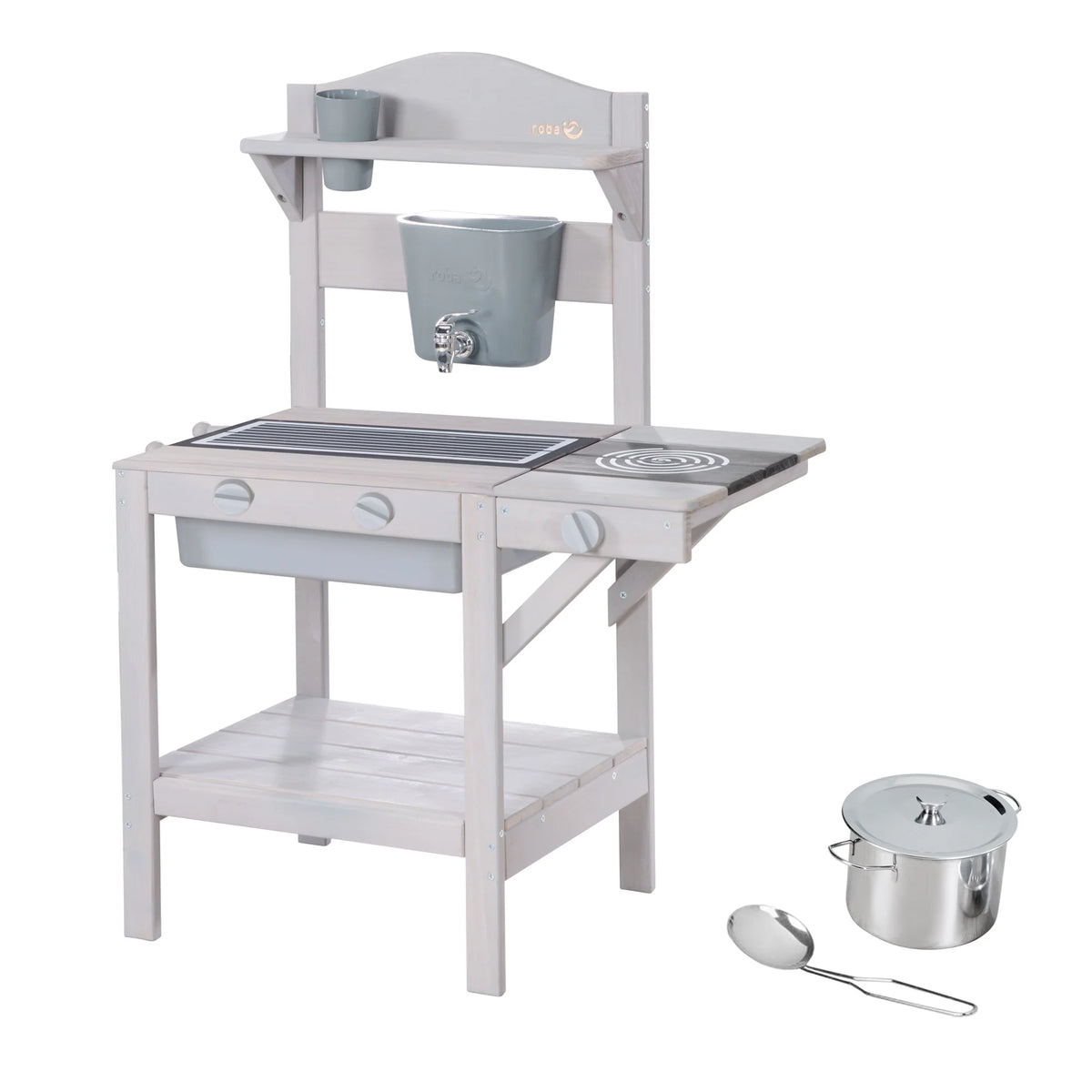 Outdoor play kitchen with accessories - FSC certified wood - Engraving grey finish