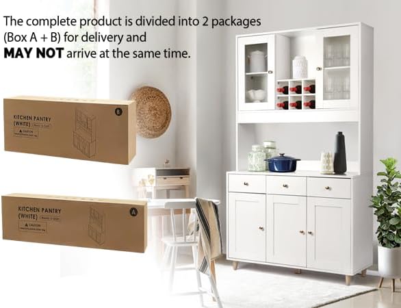 VOWNER Bathroom Kitchen / Buffet, 100L x 38W x 181H cm, Storage Assistant Furniture, 5 Doors and 5 Adjustable Balances, White