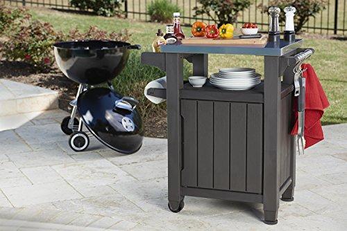Keter Unity Portable Portable for Outdoor and Storage Cabinet with Grill Accessories - Stainless Steel Surface for Kitchen Island or Bar Carro in Patio, Espresso Brown