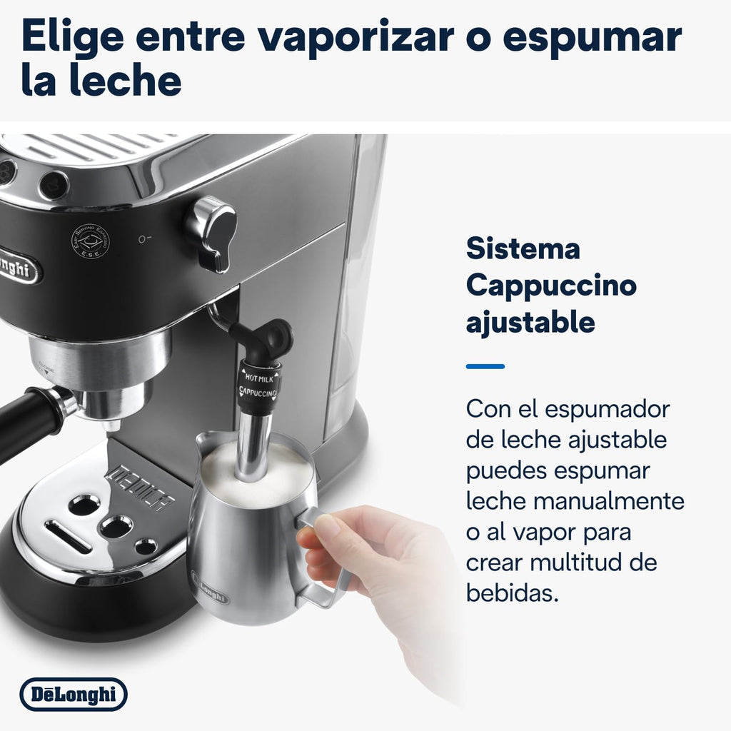 De 'Longhi Dedica - Inoxable Steel Pump Coffee Coffee Coffee Coffee, Espresso and Capuchino, 1.3 Litre Deposit, Antidote System, EC685.M Model, Metal Color