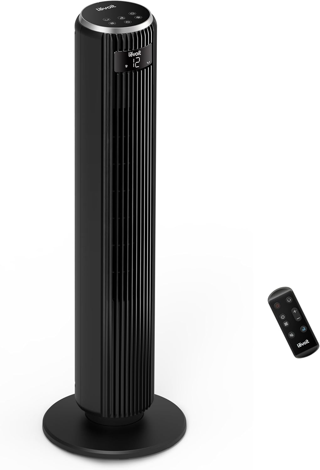 LEVILO 20dB Tower Fan with Remote Control, 7.9 m / s with DC Motor, 26W Silent Fan with Dream Mode, 4 Modos and 12 Velocities, 12H timer, LED Display, 90 ° Oscillation, White