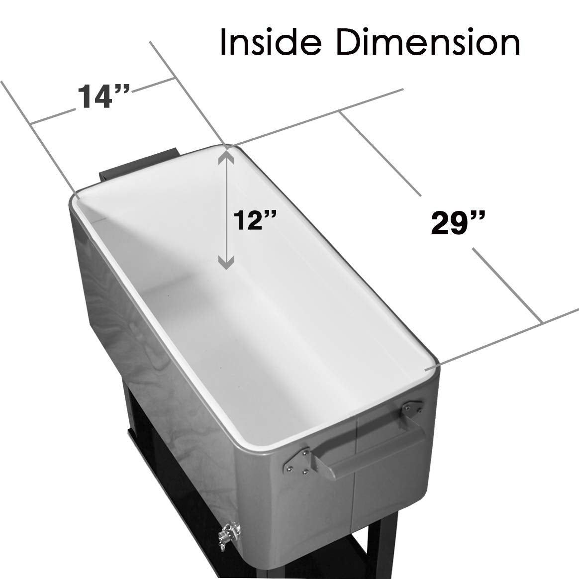 Cooler with 80-room wheels / 20 gallons for outdoor patio, grey, portable cart for cold drinks with shelf, support and bottle opener