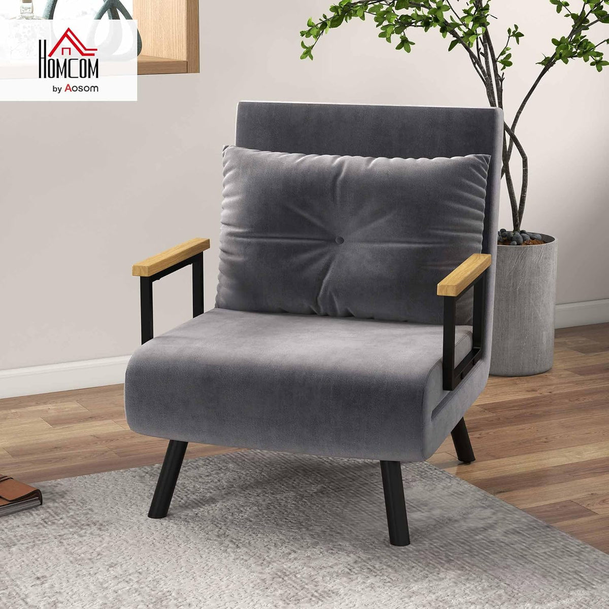 HOMCOM Sofa Bed 2 Seater Folding Sofa Bed Upholstered in Velvet with 5 Levels Adjustable Backrest and Padded Pillows for Office Bedroom Living Room 102 x 73 x 81 cm Beige