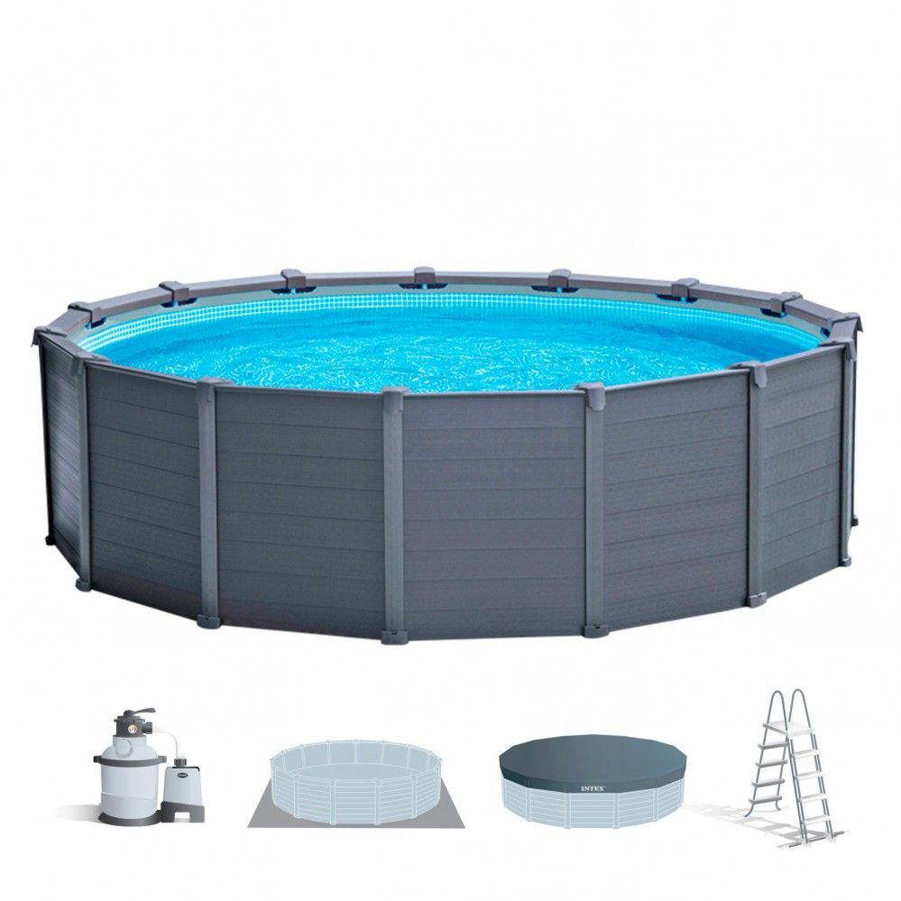 Dismountable Pool Tubular Circular Pvc 478x124 Cm Dark Grey Smart With Dish