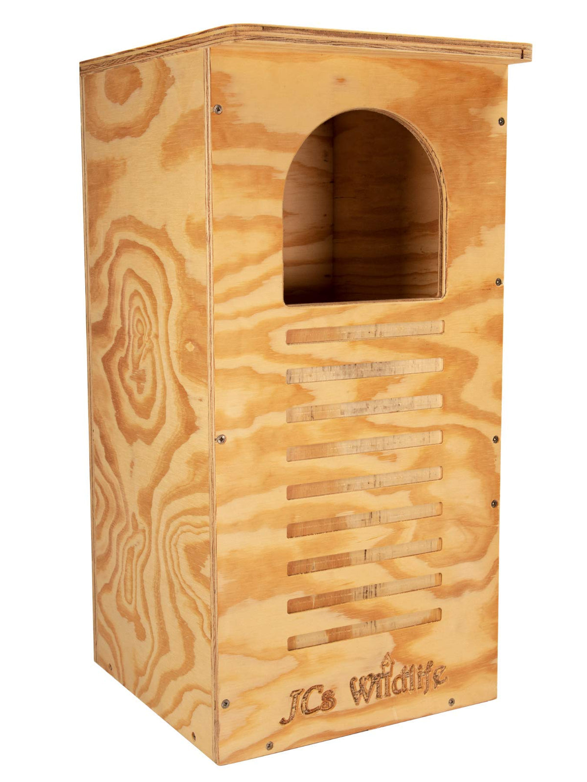 Nido box for JCs Wildlife Barred Owl - Trated plywood for outdoor - Mounting hardware and pine chips included - Special door for easy cleaning - Made in the United States.