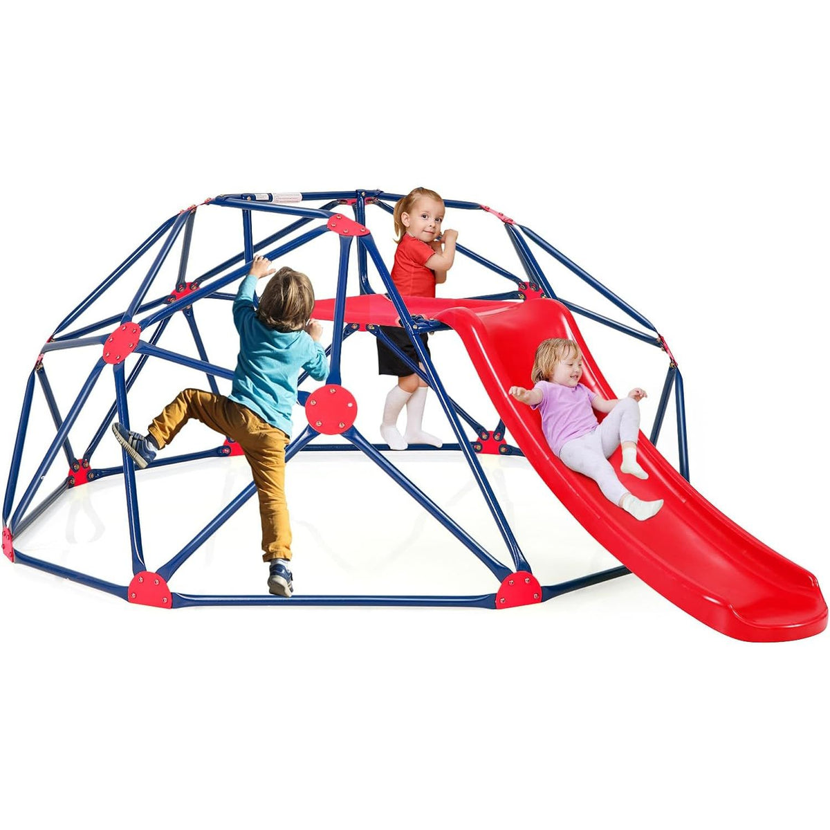 Climbing Dome, Geometric Dome Game with Resistant Tobogan, Costway 242 X 183 X 92cm Multicolor