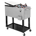 Cooler with 80-room wheels / 20 gallons for outdoor patio, grey, portable cart for cold drinks with shelf, support and bottle opener