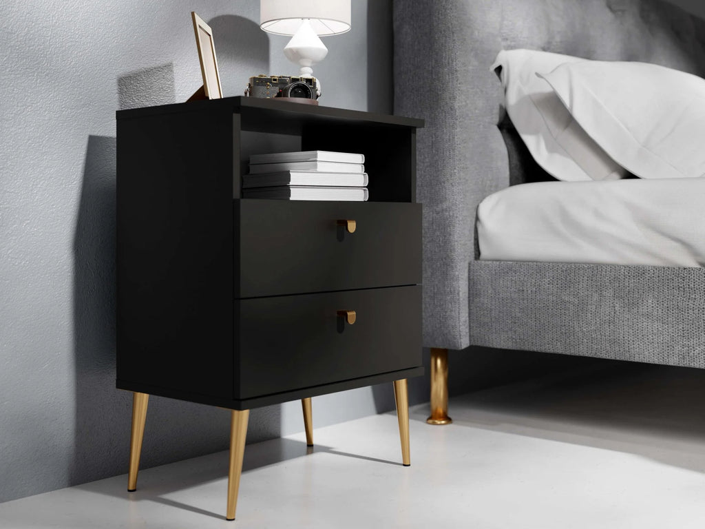 Elyria nightstand with elegant black design, metal shooters - 50 cm