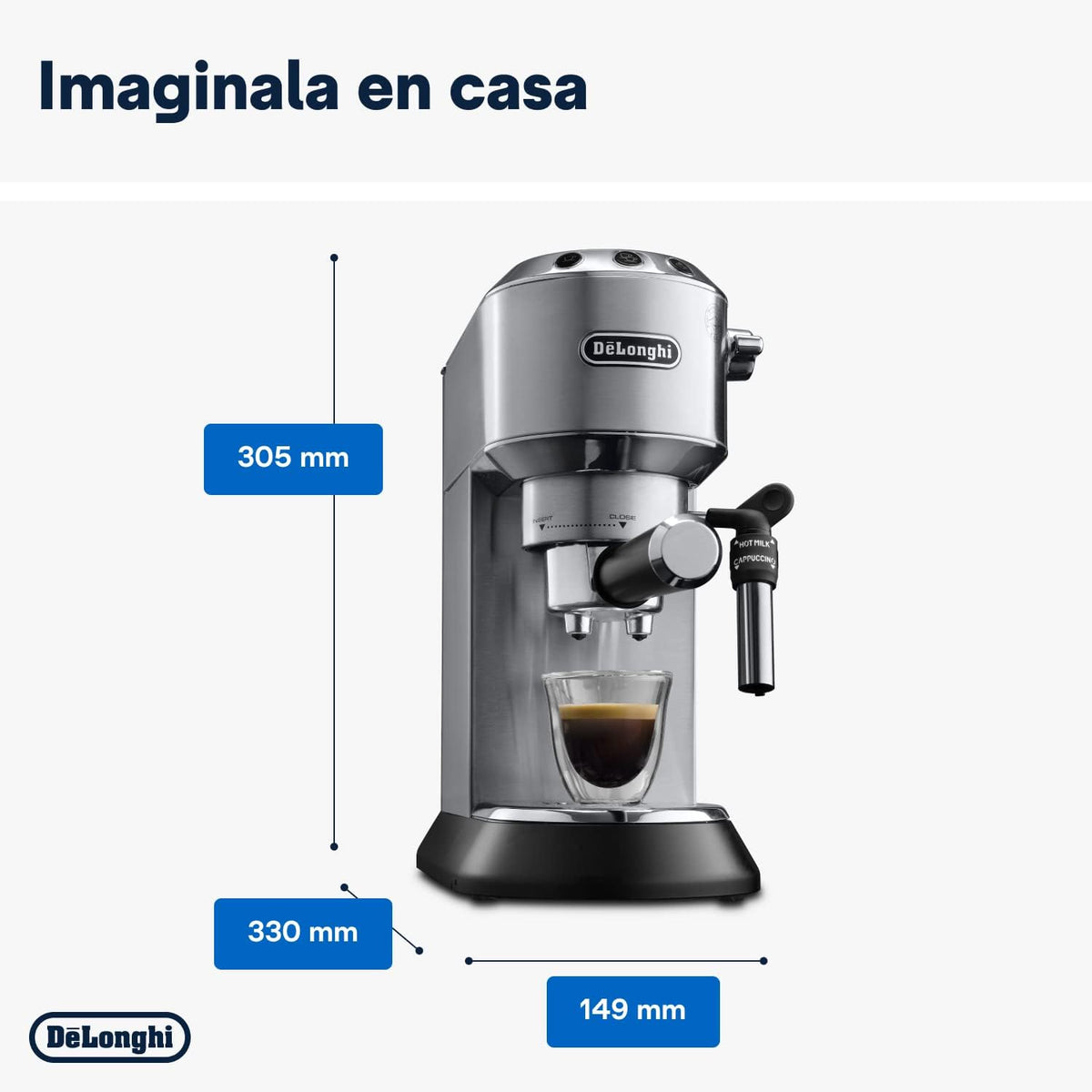 De 'Longhi Dedica - Inoxable Steel Pump Coffee Coffee Coffee Coffee, Espresso and Capuchino, 1.3 Litre Deposit, Antidote System, EC685.M Model, Metal Color