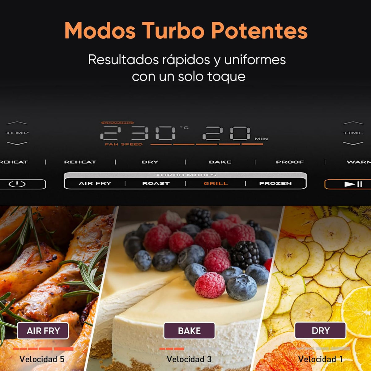 Cosori Turbo Blaze Air Freidora 6L, Real Metal Interior, Exclusive DC Motor, 46% Faster, Temperature 30 ° C to 230 ° C, Ideal for Asar Meat, Complete Kitchen Programs, Silent 27dB