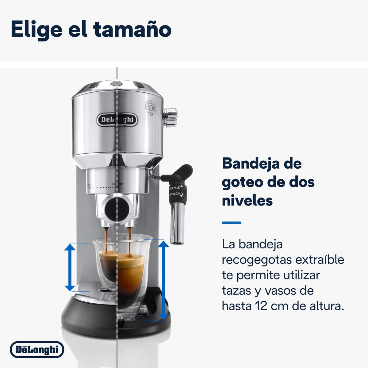 De 'Longhi Dedica - Inoxable Steel Pump Coffee Coffee Coffee Coffee, Espresso and Capuchino, 1.3 Litre Deposit, Antidote System, EC685.M Model, Metal Color