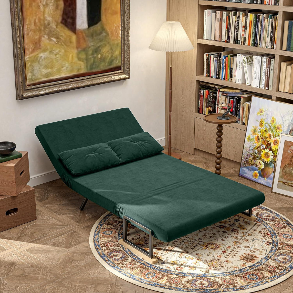 HOMCOM Sofa Bed 2 Seater Folding Sofa Bed Upholstered in Velvet with 5 Levels Adjustable Backrest and Padded Pillows for Office Bedroom Living Room 102 x 73 x 81 cm Beige