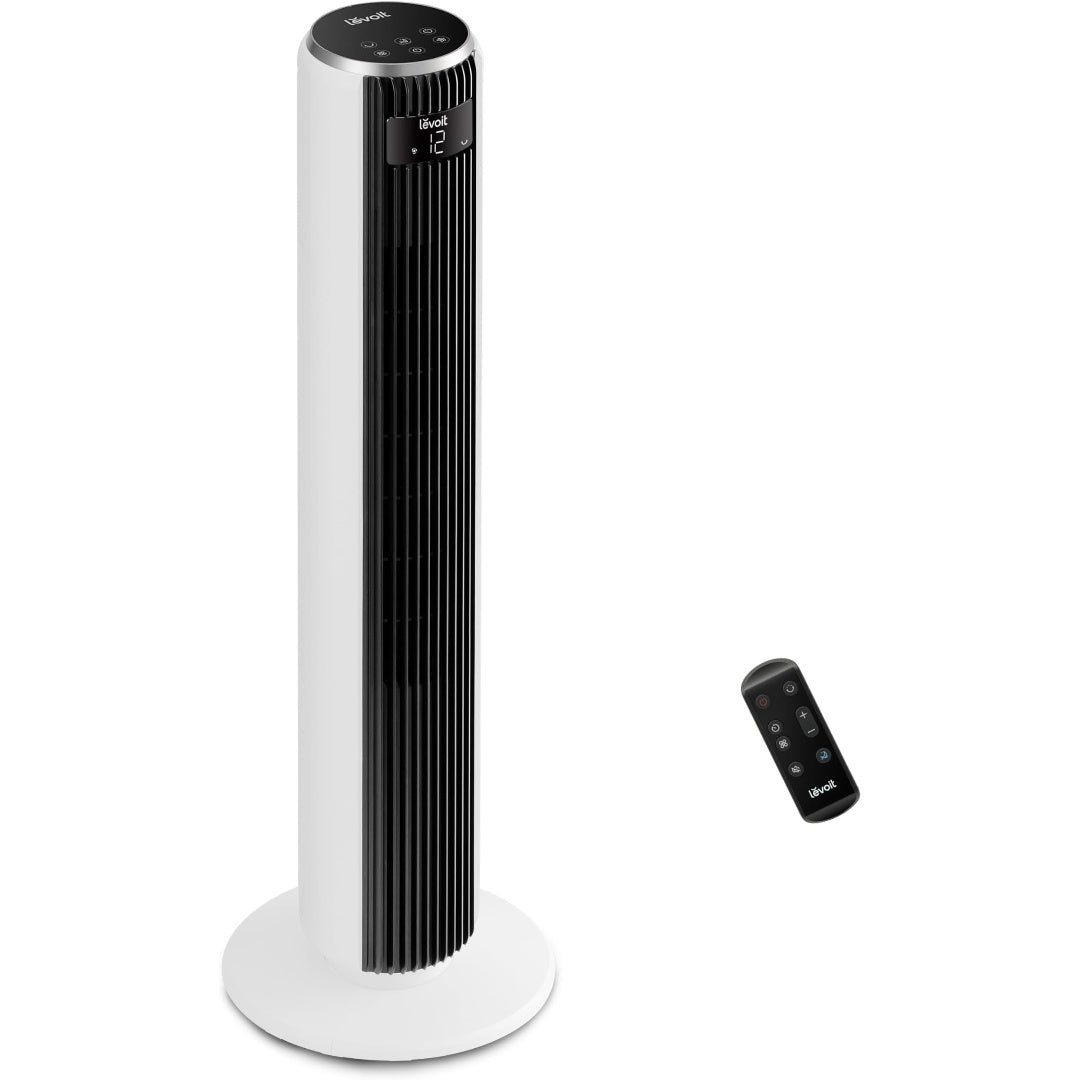 LEVILO 20dB Tower Fan with Remote Control, 7.9 m / s with DC Motor, 26W Silent Fan with Dream Mode, 4 Modos and 12 Velocities, 12H timer, LED Display, 90 ° Oscillation, White