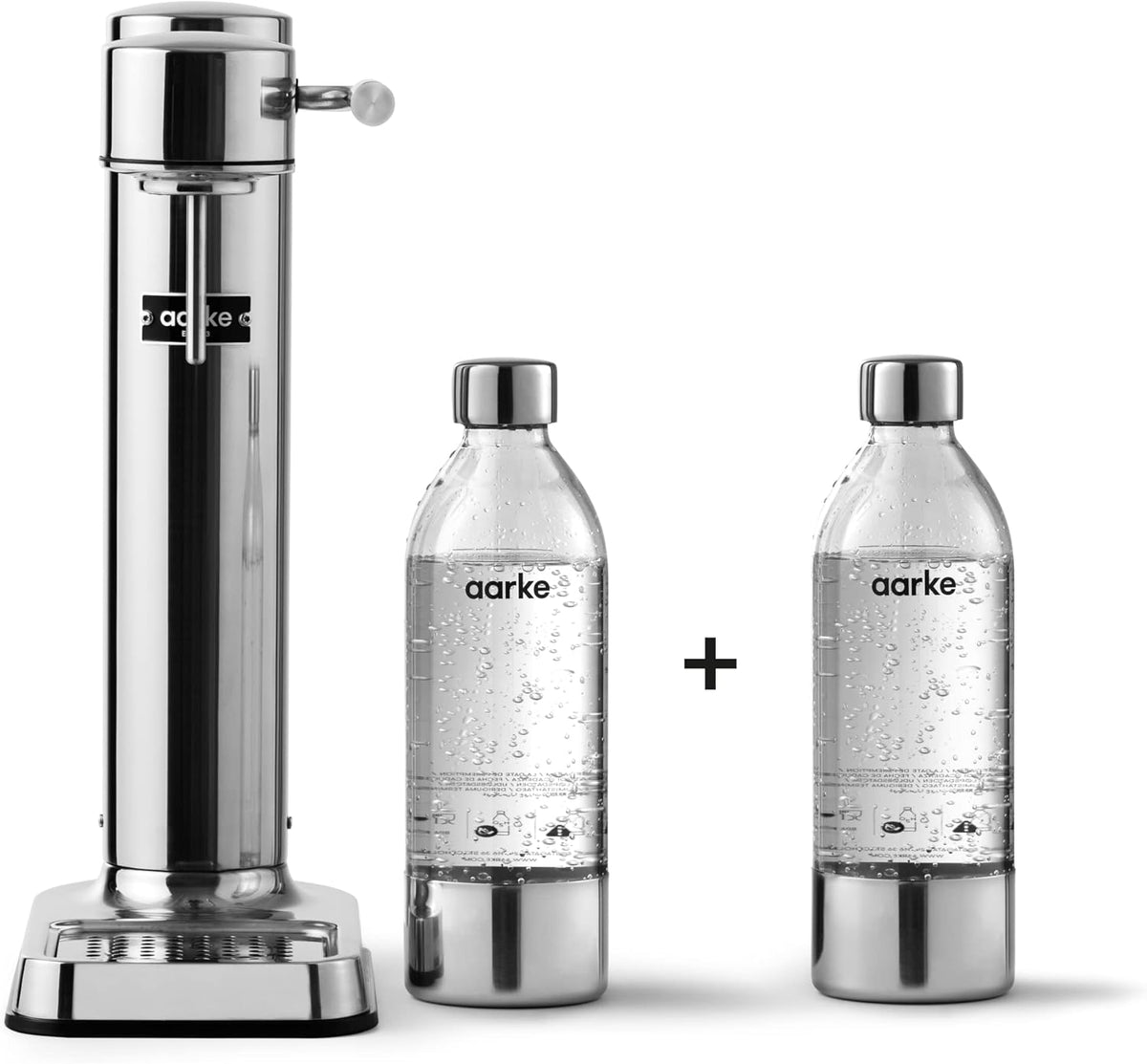Aarke Carbonator 3, Water Gasifying Machine in Stainless Steel, includes Two Bottles (800ml), Black Finished