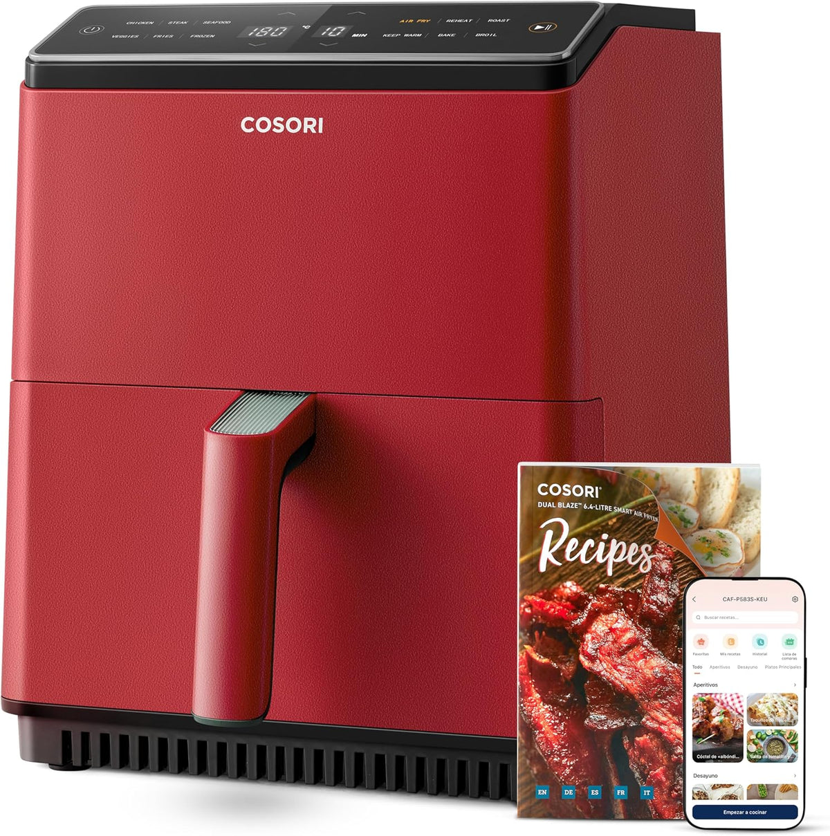 COSORI Intelligent Freidor Without Oil 6.4L, Air Freidor with Double Warming, Without Revolver or Preheat, with Recipes in Spanish and 12 Programs, Dark Gris, Model CAF-P583S