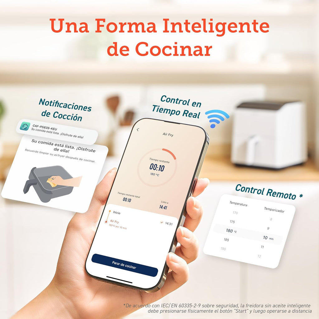 COSORI Intelligent Freidor Without Oil 6.4L, Air Freidor with Double Warming, Without Revolver or Preheat, with Recipes in Spanish and 12 Programs, Dark Gris, Model CAF-P583S