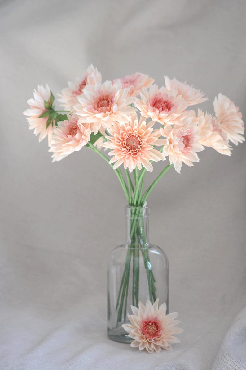 Crepe paper flowers, peach dalia, bouquet of realistic flowers