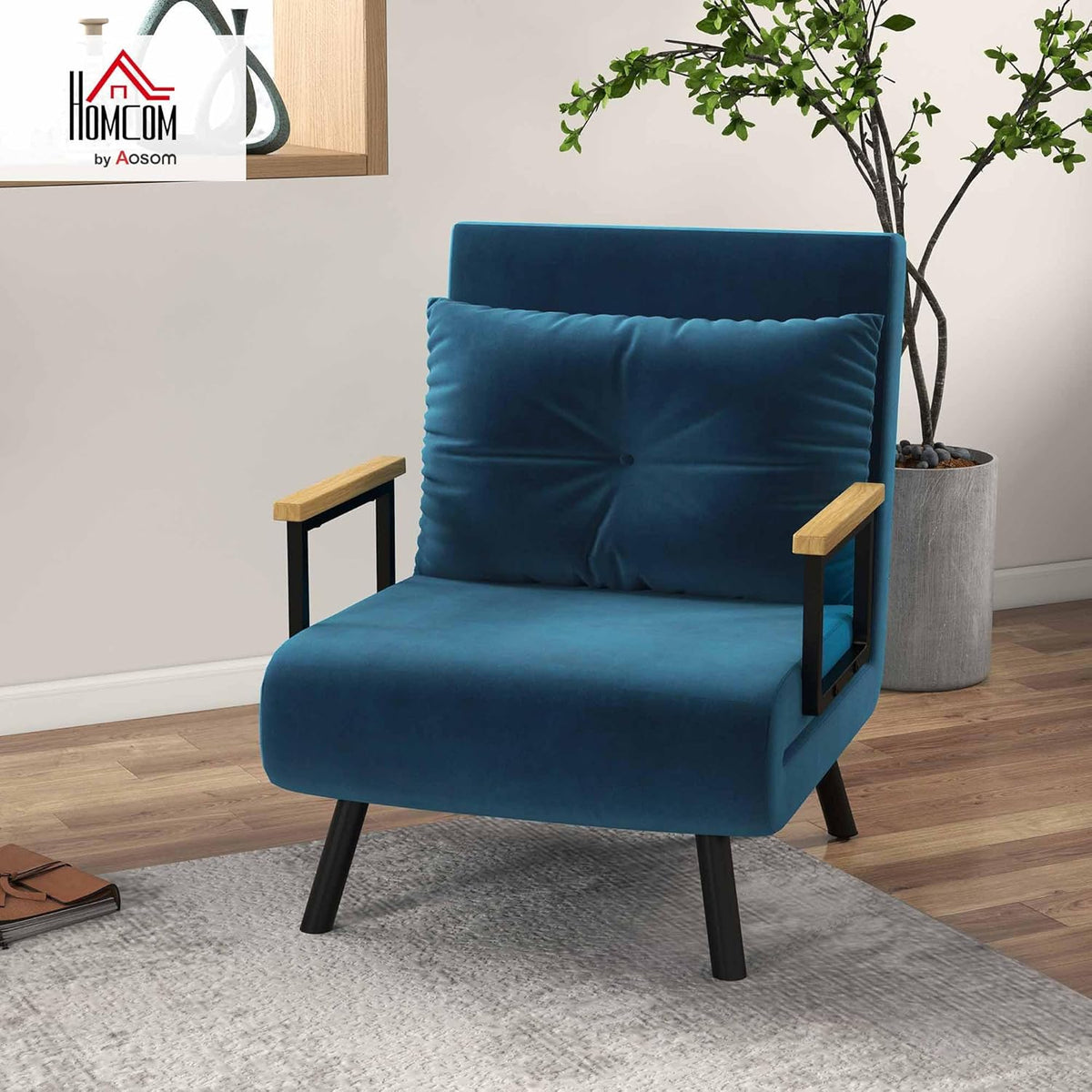 HOMCOM Sofa Bed 2 Seater Folding Sofa Bed Upholstered in Velvet with 5 Levels Adjustable Backrest and Padded Pillows for Office Bedroom Living Room 102 x 73 x 81 cm Beige