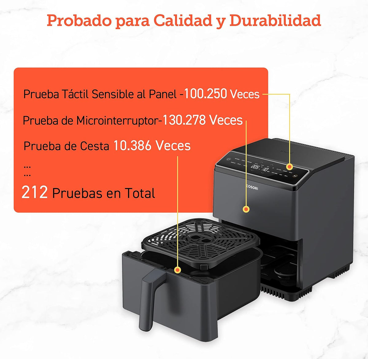 COSORI Intelligent Freidor Without Oil 6.4L, Air Freidor with Double Warming, Without Revolver or Preheat, with Recipes in Spanish and 12 Programs, Dark Gris, Model CAF-P583S