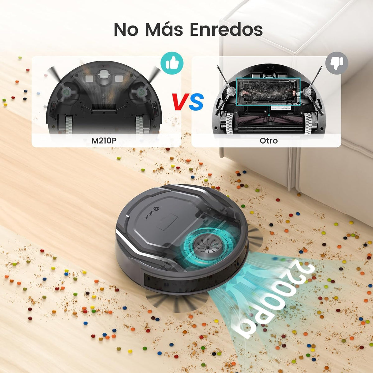 Robot vacuum cleaner LEFANT M210 Pro 2200Pa, 120 minutes of autonomy, WiFi / App / Alexa, Enhanced Anti-collision and Anti-fall sensor, Intelligent, Delgado and Silent Navigation, 6 modes of cleaning