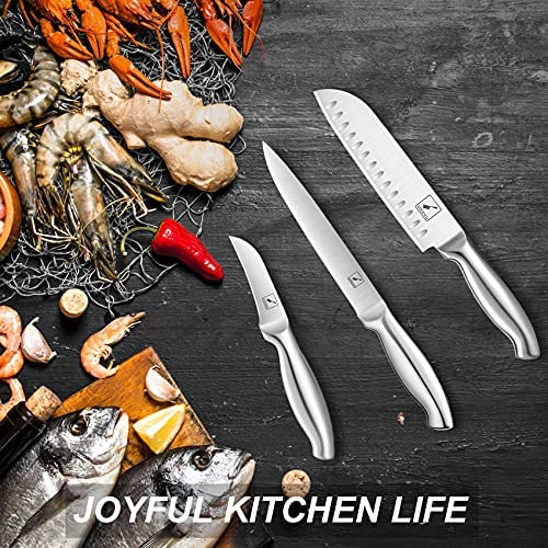 Set of kitchen knives with block, imarku 15 pieces of high carbon German steel, knife set with built-in sharpener, silver color