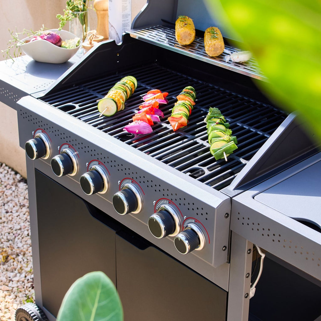 Gas Barbecue 5 Burners + 1 Lateral Fire, Black
