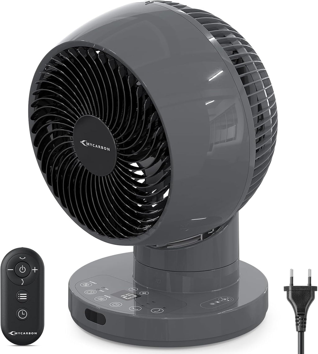 MYCARBON Silent Turbo Table Ventilator 20dB, DC Powerful Engine, 30 ° -60 ° -90 ° Oscillation, 11 Velocities, 12h Timer and Programmed Switch, with Remote Control