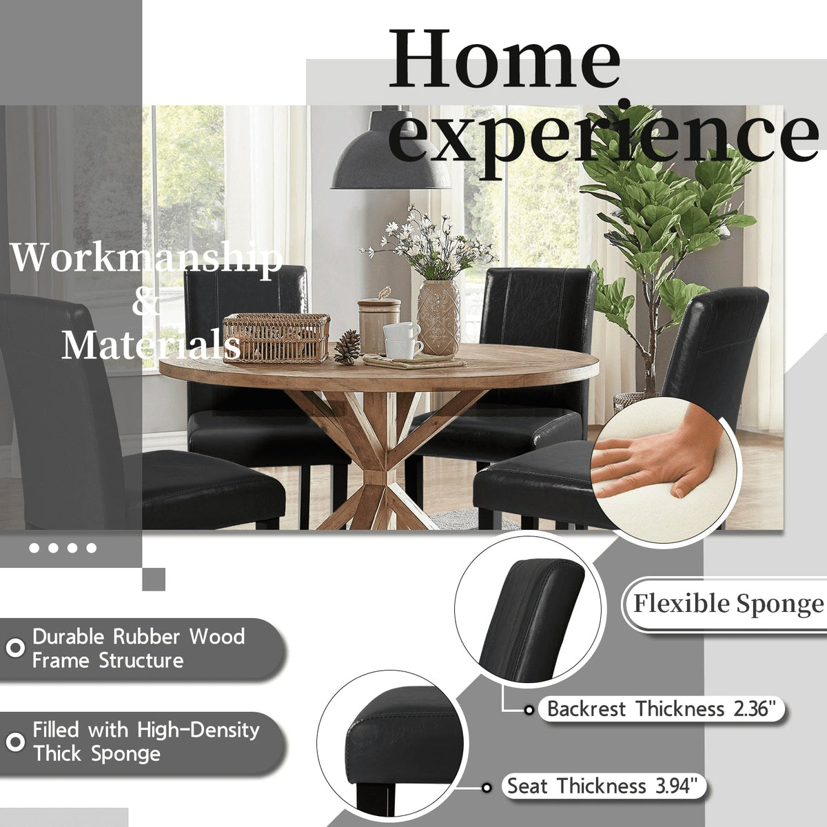 Pacoo Set of 4 Dining Chairs Urban Style PU with Wood Pats, Black