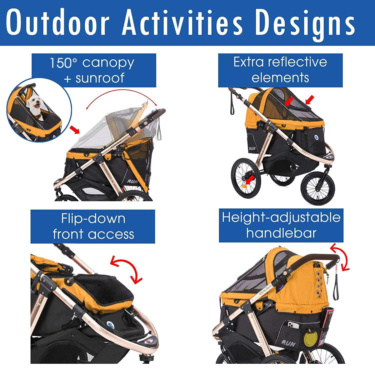 Sportive Car to Run with Confort Rubber Wheels / Quick Pledge with One Hand / Aluminium Structure for Dogs, Cats and Small or Medium Pets (Green Camouflage)
