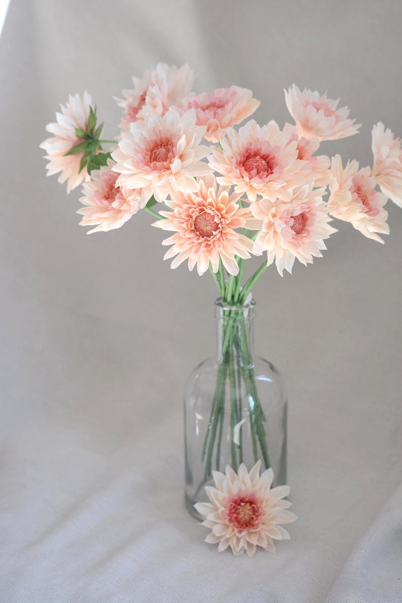 Crepe paper flowers, peach dalia, bouquet of realistic flowers