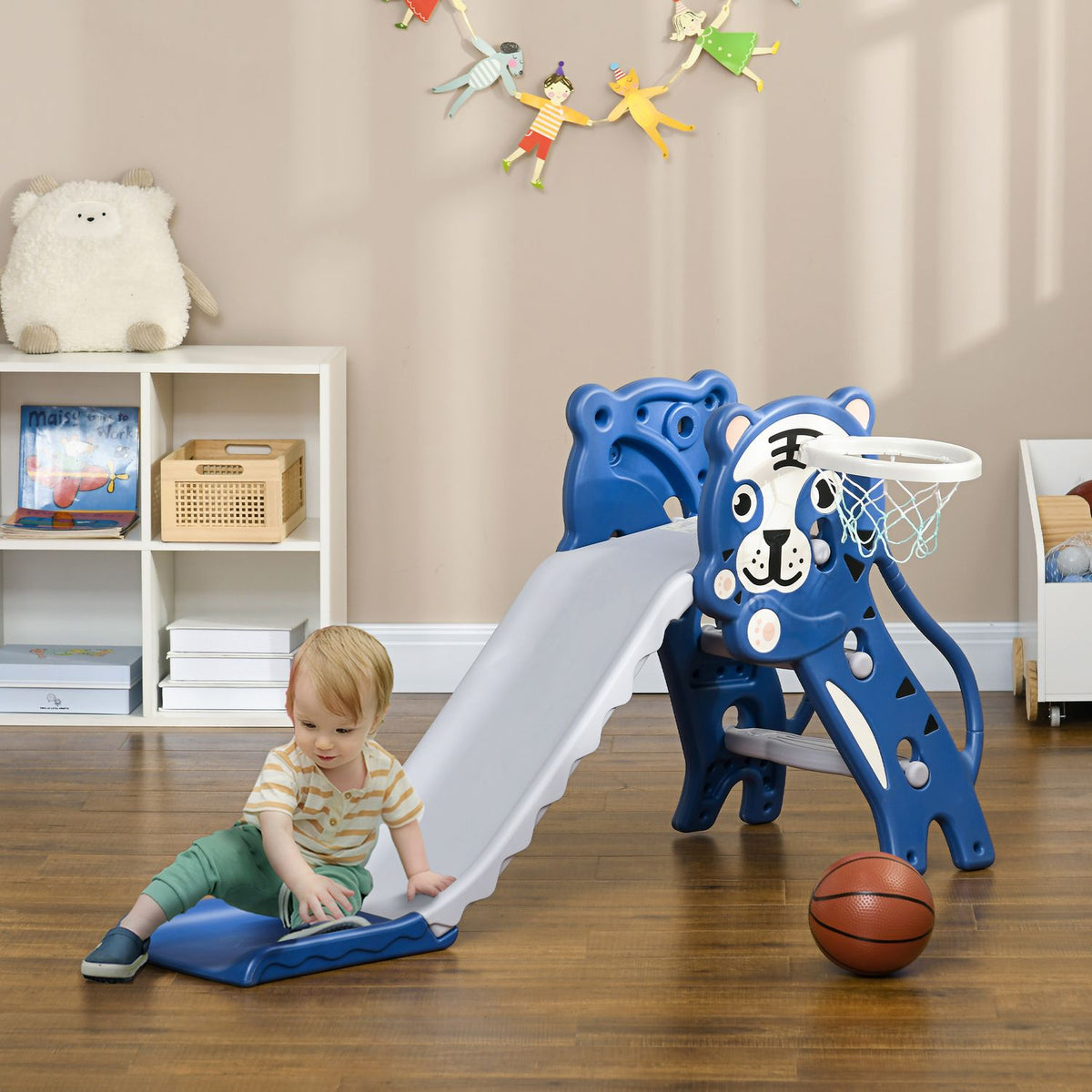 Children's Tobogan 3 In 1 With Blue Tiger Pattern and Grey Aiyaplay