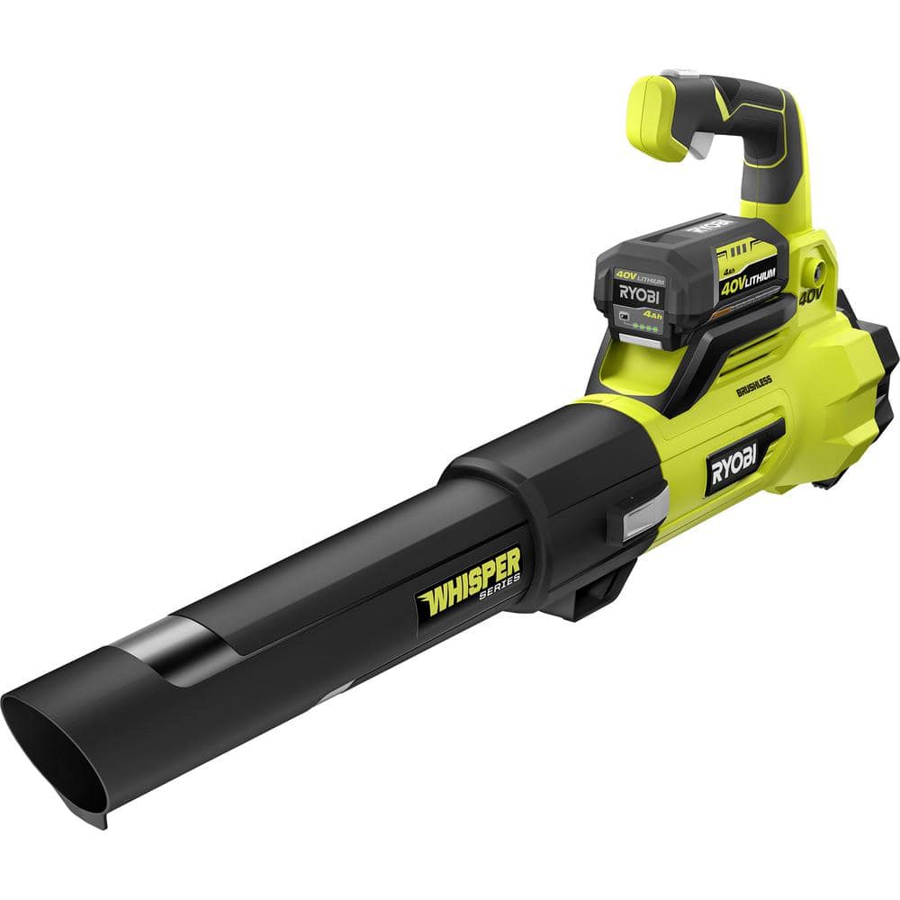RYOBI Whisper Series 40V Brushless Wireless Battery Scan with Unbounded Motor, 125 MPH Speed and 550 CFM Air Flow, 4.0 Ah Battery and RY40470 Loader