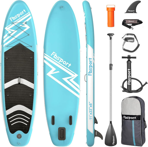 11-inch Paddle Premium FBSPORT table, yoga table with SUP accessories and transport bag, wide posture, surf control, anti-slip cover, strap, rowing and pump for young and adult