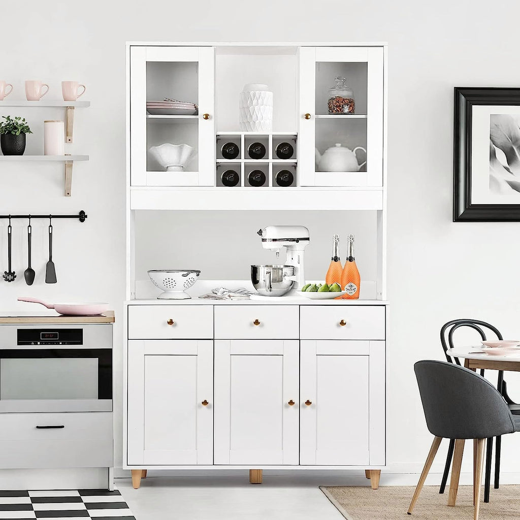 VOWNER Bathroom Kitchen / Buffet, 100L x 38W x 181H cm, Storage Assistant Furniture, 5 Doors and 5 Adjustable Balances, White