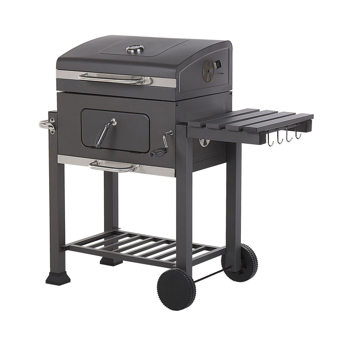 Coal Barbecue Grill Steel Grill with Row Cover Wheels 2 Stations Extractable Ash Thermometer Pavlof Garden - Gris