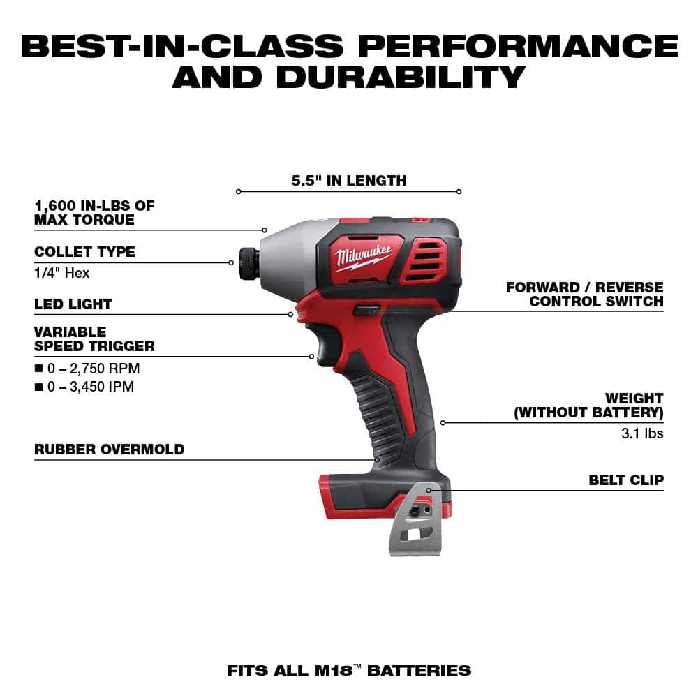 18V M18 wireless combined kit with lithium battery (6 tools) with two 3.0 Ah batteries, 1 charger, 1 tool bag 2696-26