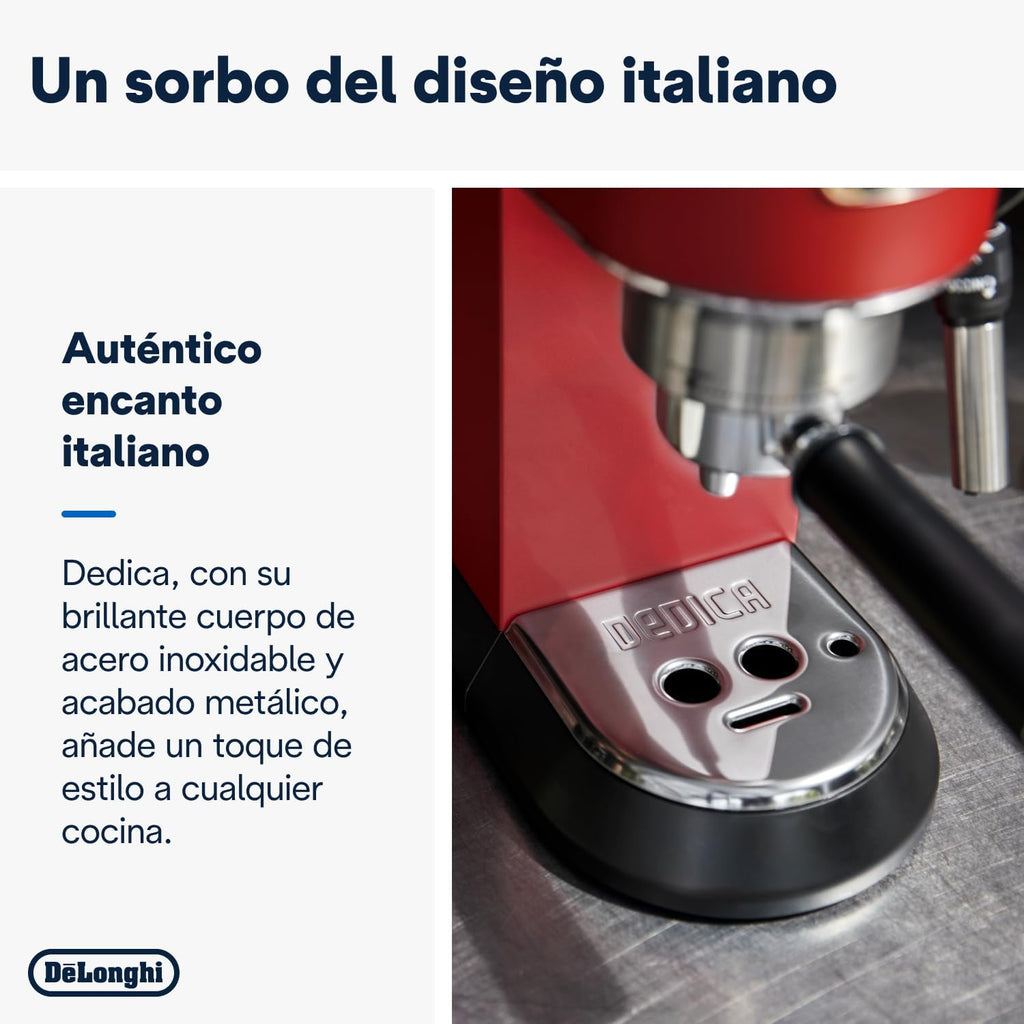 De 'Longhi Dedica - Inoxable Steel Pump Coffee Coffee Coffee Coffee, Espresso and Capuchino, 1.3 Litre Deposit, Antidote System, EC685.M Model, Metal Color